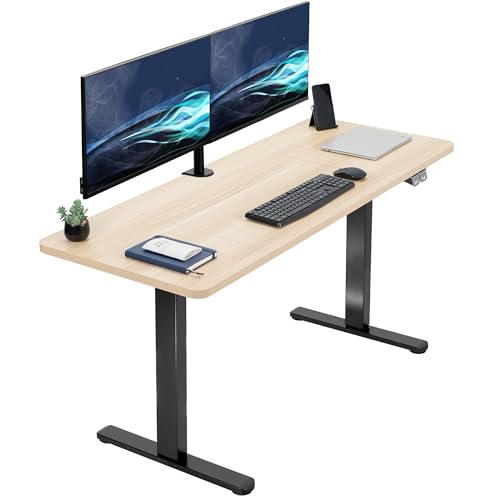 VIVO Light Wood 60 x 24 in Standing Desk, DESK-KIT-B06C - color: Light Wood Top / Black Frame, size: 60 x 24 inch