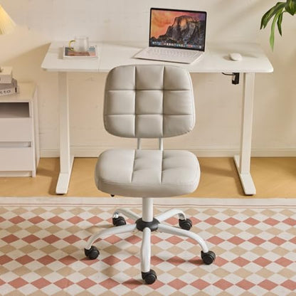 VINGLI Compact Small Desk Chair, Cute Armless Chair with Wheels, Vanity Chair with Low Back, Height Adjustable Task Chair for Small Spaces, Office, Bedroom, Make Up Room, PU Leather, Light Grey - color: Light Grey