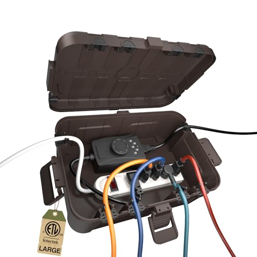 Flemoon Large Outdoor Electrical Box, Waterproof Extension Cord Cover | Inner Size 12 x 7.4 x 3.9 Inch, 6 Cable Entry Ports, IP54 Weatherproof Connection Box for Outlet, Timer, Holiday Light, Brown - color: Brown, size: Large