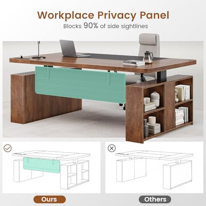 SEDETA 63" Executive Standing Desk with Storage, Executive Height Adjustable Desk with Power Outlets, Large Computer Office Desk with Privacy Panel for Home Office, Warm Golden Brown - color: Warm Golden Brown