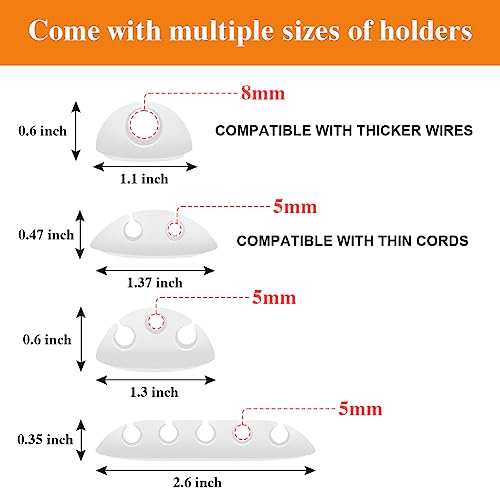 Shintop 16pcs Cable Clips for Organizing Nightstand Phone Chargers (White) | Rubber Cord Holder, Self-Adhesive Cable Organizer, Desk Wire Holder for Mouse Cord, Quick Access, Less Movement, Residue-Free - color: White, size: Multi-size
