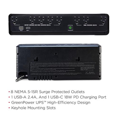 CyberPower SL950U Standby UPS Battery Backup and Surge Protector | 950VA/510W, 8 Outlets, USB Charge Ports, Slim Profile, UL Certified - size: 950VA, style: Slim