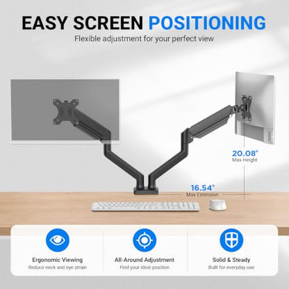 GRIFEMA Gas Spring Monitor Mount for 13-32″, Dual Monitor Arm, Easy Install | Full Motion Adjustable 360° Rotate Swivel Tilt, Up to 19.8 Lbs Each, VESA 75/100mm, Monitor Stand for Home Office Gaming Desk - size: Dual Arm