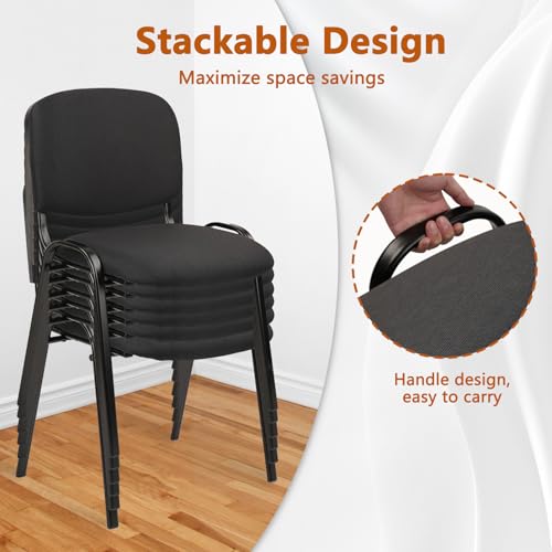 CLATINA Set of 10 Pack Stackable Waiting Room Chair Fabric Black Reception Chairs Metal with Thickened Seat Back Cushion for Waiting Conference Room Guest Chairs (10 Pack) - color: Black, size: 10 Pack