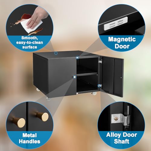 Metal Fridge Printer Stand Cabinet with Storage and Wheels, Black - color: Black - 24''wx24''dx18''h