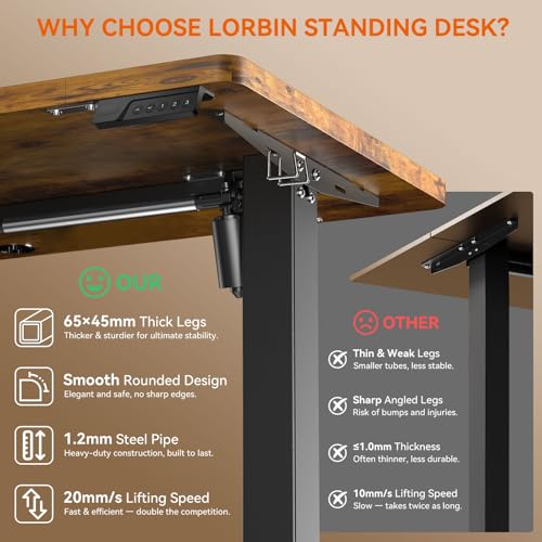 Standing Desk, 55 x 24 Inches Electric Height Adjustable Desk, Sit Stand up Desk, Memory Computer Home Office Gaming Desk with 3 Preset Heights, Table Cable Management Box, Brown - color: Brown, size: 55 x 24 inch