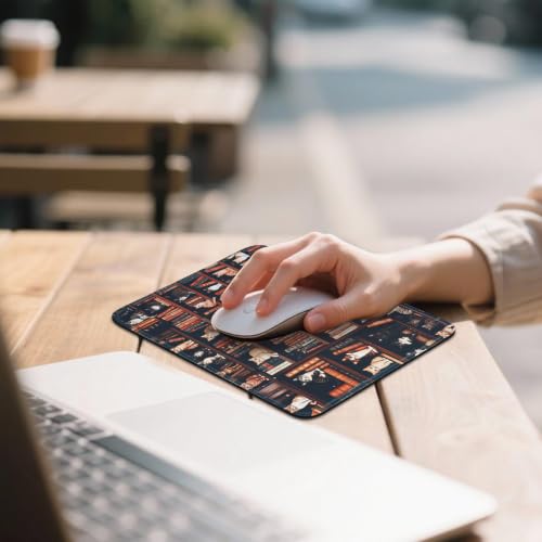 Mouse Pad for Desk with Stitched Edge, Premium Cute Washable Mouse Pads. Computer Mousepad with Non-Slip Rubber Base, Mousepads for Laptop, 9.25x7.75x0.12 inch (Cat Library) - color: Cat Library
