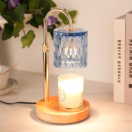 HAIDOLIANG Blue Candle Warmer Lamp with Timer and Dimmer | Height and Brightness Adjustable,Glass Electric Wax Warmer with 2 Bulbs for Women Gifts, Home Decor for Scented Jar Candles - color: Blue