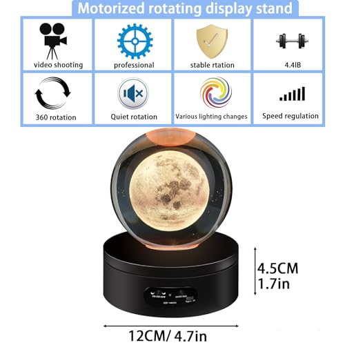 YVV LED Rotating Display Stand, Lighted Base-Crystal Glass Art, 360 Degree Automatic Mute Rotating Turntable, Motorized Display Stand with Colorful Lights, Tumbler Supplies Spinner 4.72in