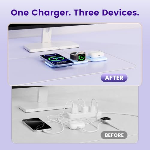 15W Magnetic Travel Charging Station, 3-in-1 Foldable MagSafe Charger - color: Sky Blue