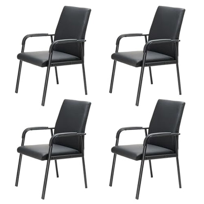 4 Pack Black Leather Office Desk Chair No Wheels 600 lbs Capacity | Modern High Back Reception Guest Conference Room Waiting Room Chairs with Padded Armrests for Seniors - size: 4 PACK