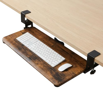 Mahogany Keyboard Tray Under Desk Clamp, Large Slide-Out Keyboard and Mouse Tray, Ergonomic Under Desk Keyboard Drawer Alternative with Wrapped Edge Surface for Home Office - color: Mahogany