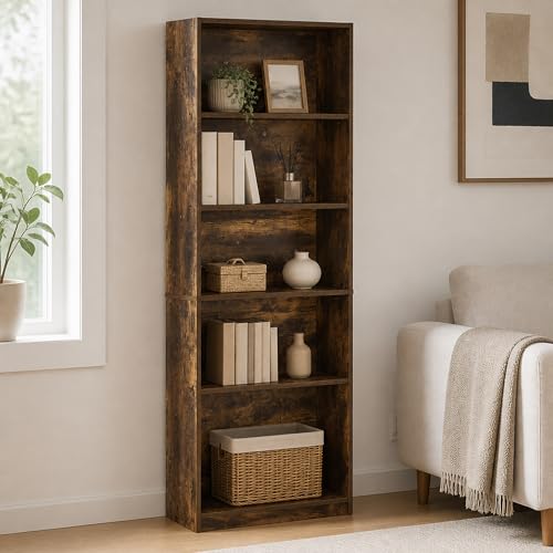 6-Tier Bookshelf with Open Shelf, Standing Bookcase, Storage Organizer, Book Shelf, 9.5 x 24.6 x 71, for Organization and Storage, Home Office, Living Room, Bedroom, Amber Pine - color: Amber Pine, size: 6 Tier