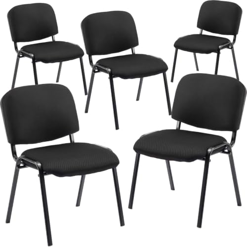HNY Black Waiting Room Stackable Chairs Mesh Ergonomic Reception Chairs Set of 5 Conference Desk Guest Chair for Meeting Room, Office, Lobby, Events, Hall - color: Black Mesh