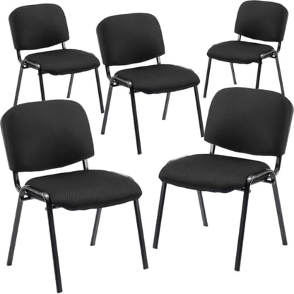 HNY Black Waiting Room Stackable Chairs Mesh Ergonomic Reception Chairs Set of 5 Conference Desk Guest Chair for Meeting Room, Office, Lobby, Events, Hall - color: Black Mesh