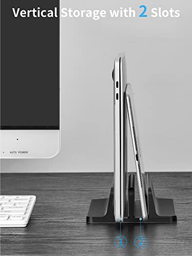 JARLINK Double Vertical Laptop Stand, Adjustable Aluminum Desk Dock, Black - color: Black, size: 2-slot