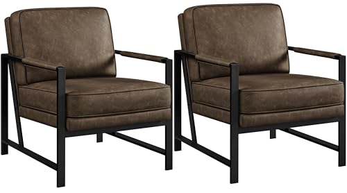 Yaheetech Mid-Century Modern Accent Chairs Set of 2, Brown - color: Brown, size: Set of 2