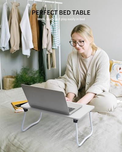 Ruxury Foldable Lap Desk Laptop Stand Bed Desk Table Tray, Breakfast Serving Tray, Portable & Lightweight Mini Table, Lap Tablet Desk for Sofa Couch Floor - White - color: White