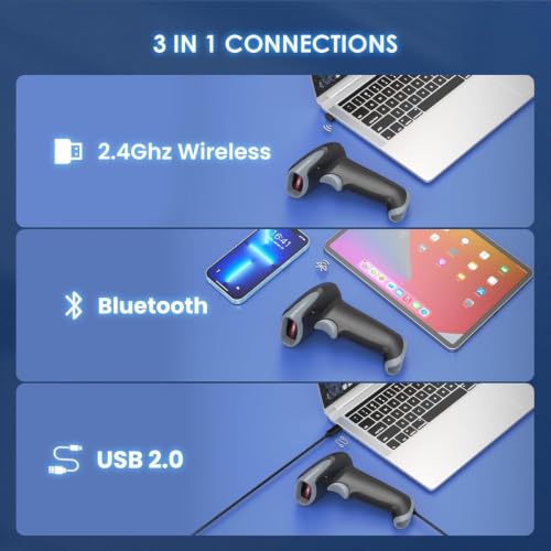 Eyoyo Handheld 2D&1D Bluetooth Barcode Scanner Wireless with Stand