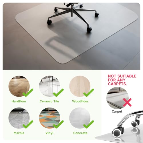 SOONAN Chair Mat for Hardwood Floors 63" x 51", Clear 0.08" Thick Office Desk Chair Mat, Non-Slip Stays Flat No Curling, Heavy Duty Floor Protector for Wood, Tile, Laminate & Vinyl, Home Office - size: 63" x 51" x 0.08"