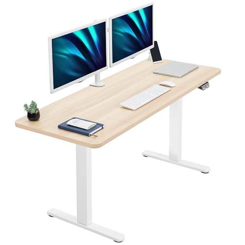 VIVO Light Wood 60 x 24 in Standing Desk, DESK-KIT-W06C - color: Light Wood Top / White Frame, size: 60 x 24 inch