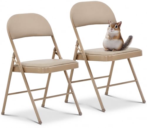 Oline Vinyl Folding Chairs, Padded Vinyl Cushion Chairs with Durable Metal Frame, Indoor Outdoor Stackable Foldable Guest Chairs for Office Wedding Kitchen Dining, 300lb Capacity (Khaki, 2 Pack) - color: Khaki, size: 2 Pack