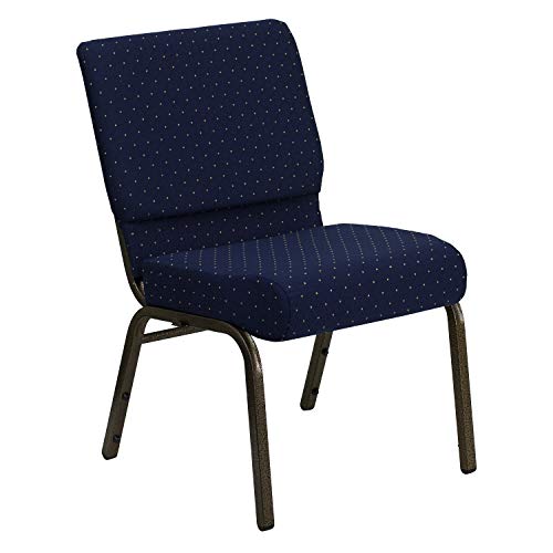 Flash Furniture HERCULES Series 21''W Stacking Church Chair in Navy Blue Dot Patterned Fabric - Gold Vein Frame - color: Navy Blue Dot Patterned Fabric/Gold Vein Frame, size: Set of 1