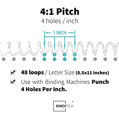 Binditek Plastic Spiral Binding Coils, 12 mm, 4:1 Pitch, Clear, 50 Pack | Coil Binding Spines, 1/2", 90 Sheet Capacity, 48 Loops, for Letter-Size Reports, Presentations, School and Office Projects - size: 12mm, style: 50P , Clear