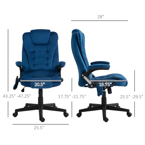 HOMCOM Executive Office Chair 6 Points Vibration Massage Velvet Drak Blue | Heated Lumbar Support, High Back Computer Chair, Reclining Backrest, Tilt Function, Padded Armrests - color: Drak Blue