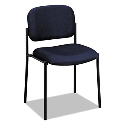 HON Scatter Guest Chair, Armless Office Chairs, Fabric, Navy | Stackable desk chair no wheels for waiting rooms chairs, conference room chair, banquette seating, and office furniture - color: Navy - Fabric Back - Armless