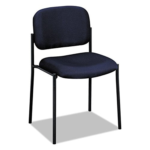 HON Scatter Guest Chair, Armless Office Chairs, Fabric, Navy | Stackable desk chair no wheels for waiting rooms chairs, conference room chair, banquette seating, and office furniture - color: Navy - Fabric Back - Armless