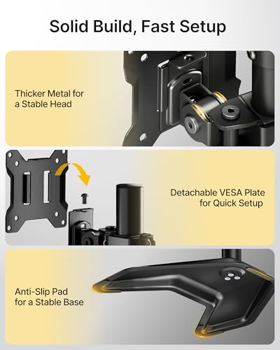 monTEK Freestanding Stacked Dual Monitor Stand for 17-32", 22 lbs Each | Solid V-shaped base, vertical dual-screen full-motion arms, height adjustment, tilt, swivel, rotation and VESA 75/100 - size: Dual Monitor