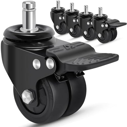 Nefish Office Chair Caster Wheels with Brake, 11mm, 2 Inch Heavy Duty Rubber Office Chair Wheel Replacement, Support 750lbs(Set of 5), Quiet Desk Chair Rollers, Safe for All Floors, Universal Fit - size: 11mm（With Brake）