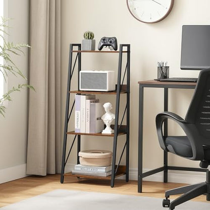 HOOBRO Ladder Shelf, 4-Tier Bookshelf, Corner Bookcase, Freestanding Storage Shelf Display Organizer, for Living Room, Bedroom, Home Office, Kitchen, Rustic Brown and Black BF304CJ01 - size: 16.4"L x 11.8"W x 39.4"H