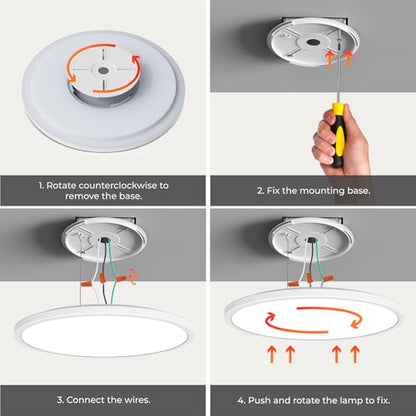 Matane 15.4in LED Flush Mount Ceiling Light Fixture with Remote, 2000K Warm Nightlight, Dimmable 3000K-6500K Low Profile Ceiling Lights for Bedroom, Living Room, 3600LM, White - color: White, size: 15.4 Inch