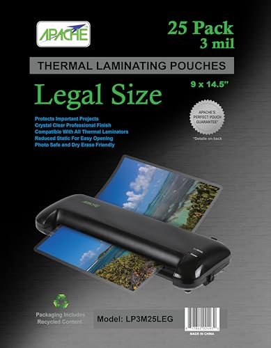 Apache Legal Size Laminating Sheets 8.5" x 14" (9x14.5"), 3 mil, 25 Pack - size: 25 Pack, style: Legal