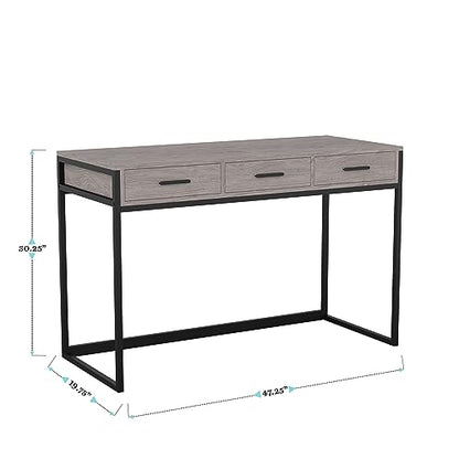 Martha Stewart Ollie Home Office Desk with 3 Drawers in Gray Wood Grain with Oil Rubbed Bronze Hardware - color: Gray Top/Oil Rubbed Bronze Frame