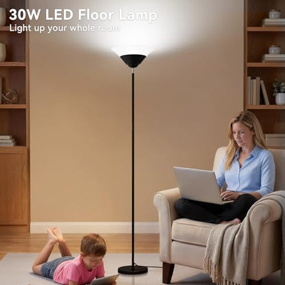 SIBRILLE Torchiere Floor Lamp, 72 Inch 30W LED Standing Lamp, 1800LM, Stepless Dimmable, 3000K-6500K, Remote and Button Control, Modern Pole Light for Living Room Bedroom Office, Black - color: Black