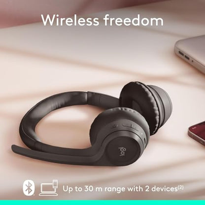 Logitech Zone 300 Wireless Bluetooth Headset with Noise-Canceling Microphone, Compatible with Windows, Mac, Chrome, Linux, iOS, iPadOS, Android- Black (Renewed)