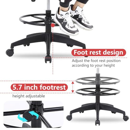 BestOffice | Tall Drafting Chair | Black | with Lumbar Support | Adjustable Seat Height & Footrest | Ergonomic Mesh Back, 360 Swivel & Rolling Wheels | For Home, Office, Workspaces - color: Black