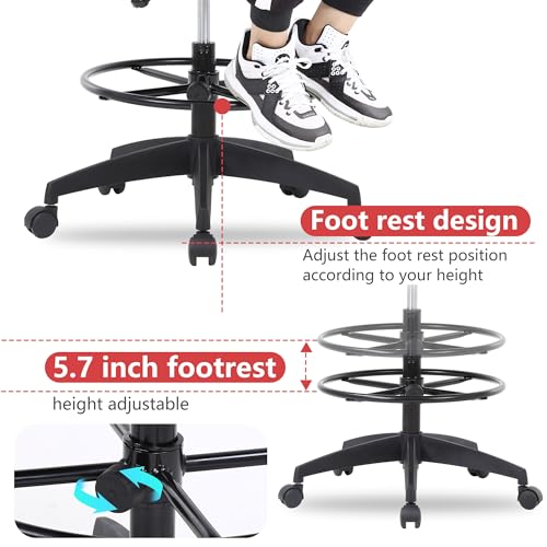 BestOffice Drafting Chair Tall Office Chair Adjustable Swivel Rolling Mesh Height with Lumbar Support Arms Footrest Mid Back for Adults Standing Desk Drafting Stool (Beige) - color: Beige