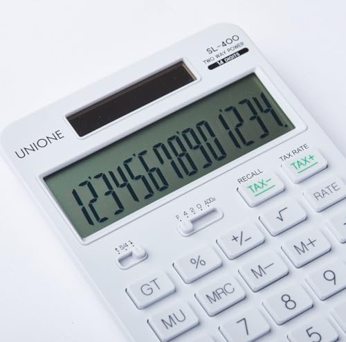 14 Digits Desktop White Calculator with a Bright LCD, Dual Power Handheld Desktop. Color. Business, Office, High School - color: WHITE-3