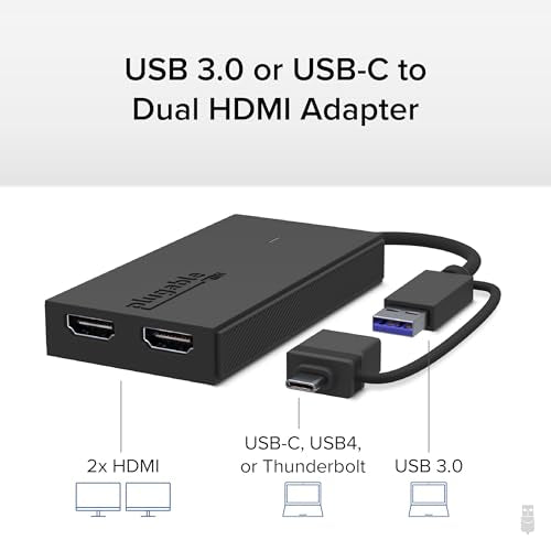 Plugable USB-C, USB 3.0 to Dual HDMI Adapter for Dual Monitors