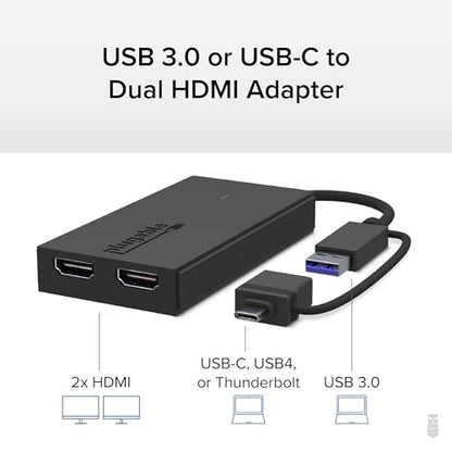 Plugable USB-C, USB 3.0 to Dual HDMI Adapter for Dual Monitors