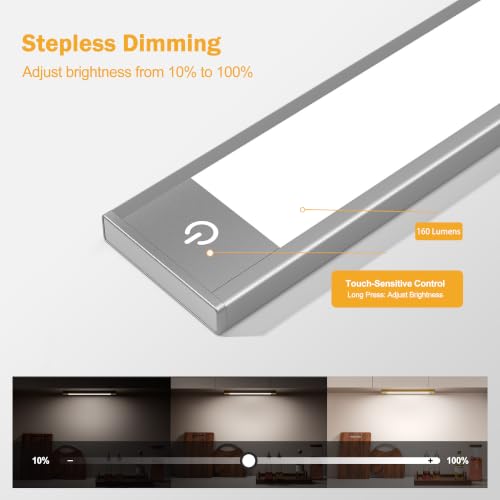 V4light Motion Sensor Cabinet Light, Rechargeable, Dimmable, 2Pcs, 9in | Silver aluminum, magnetic wireless, 1800mAh, 3 color temps & dimmable, ideal for kitchen, pantry & closets - color: Silver