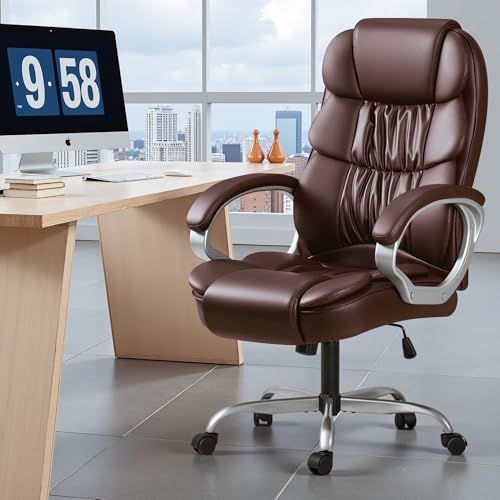 Homall Office Chair High Back Computer Chair Ergonomic Desk Chair, PU Leather Adjustable Height Modern Executive Swivel Task Chair with Padded Armrests and Lumbar Support (Brown) - color: Brown