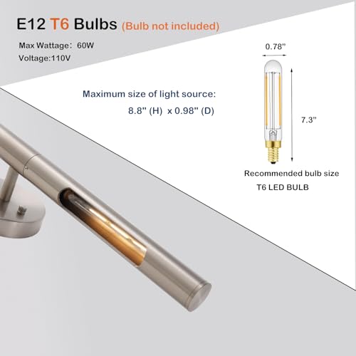 Brushed Nickel Picture Light 24 inches Modern Wall Sconce with Cylinder Metal Shades Rotatable 360°Indoor Wall Lighting Fixture Bathroom Vanity Light Bedroom Living Room - color: 24 inches Brushed Nickel-Metal Shades