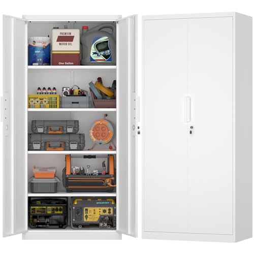 White Metal Storage Cabinet with Doors and Shelves, 71" Tall Metal Garage Cabinets with Lock, Lockable Office Storage Cabinets, Steel Tool Cabinets for Home Office,Garage,Shop - color: White, size: 71 '' H * 31.5 '' W * 16.5 '' D
