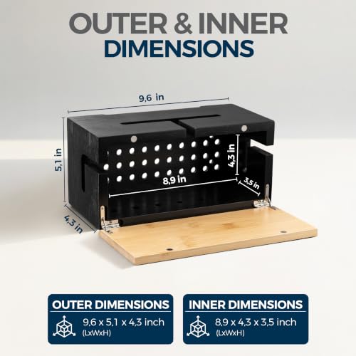 Cable Management Box Bamboo 9.6x5.1x4.3in, Black, Wall Mount Kit Included - color: Black S