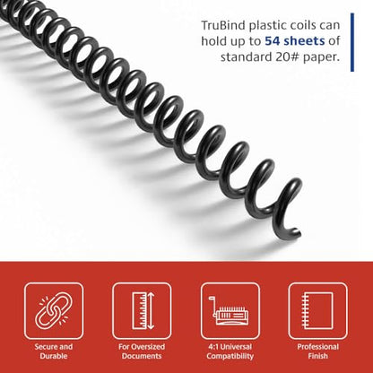 TruBind 8mm (5/16 in.) Spiral Binding Coils for Reports, Presentations and Proposals | 4:1 Pitch | 36 in. Length | Black | 54 Sheets Binding Capacity | 100 Pack